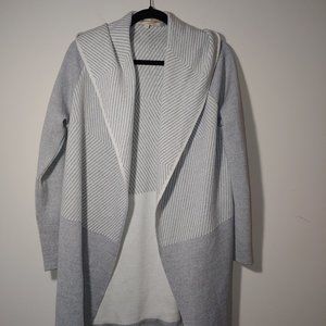 Lineamaglia Wool Blend Open Front Hooded Cardigan Size M Light Grey White
